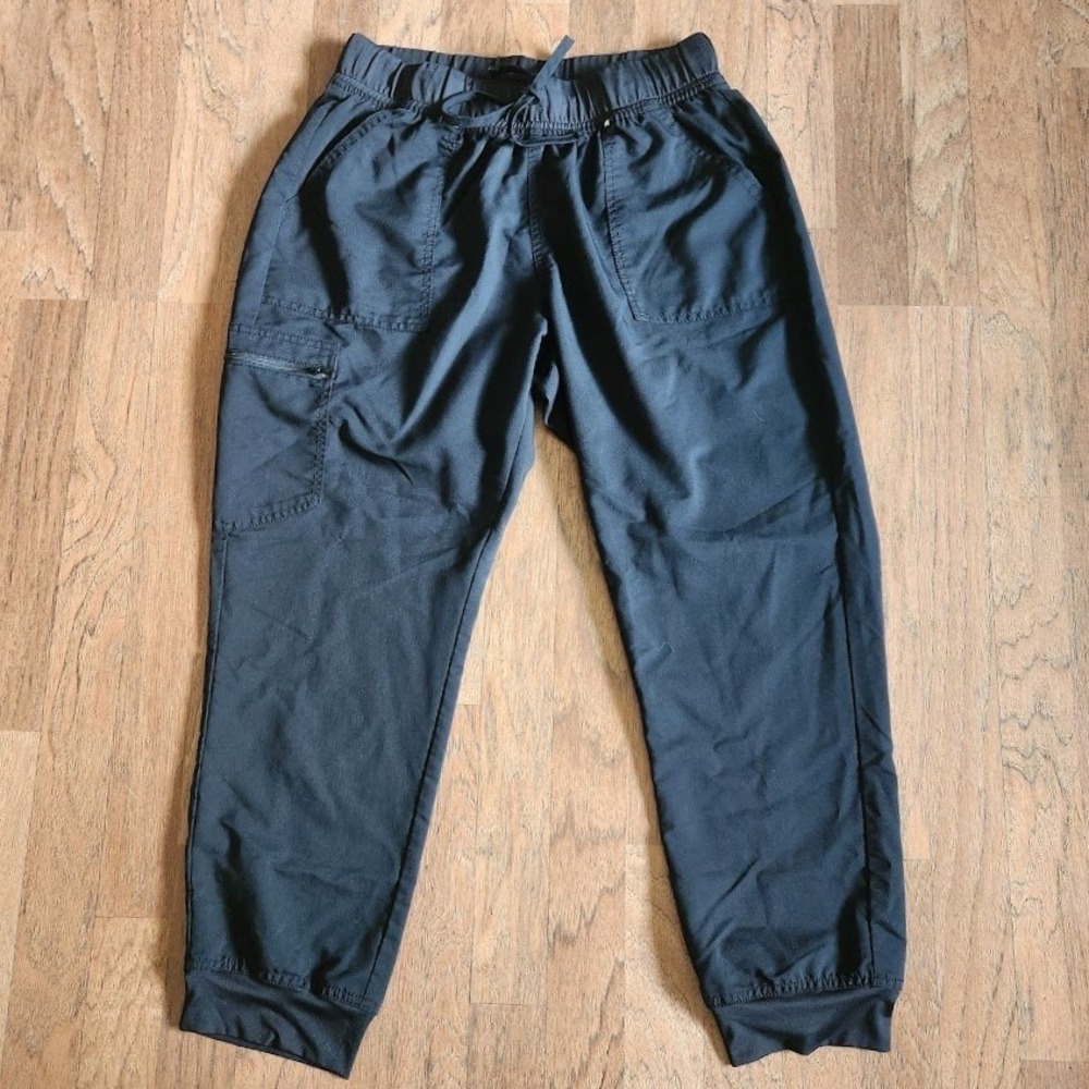 ScrubStar Womens Black Jogger Scrub Pants L Petite Cargo Pocket Drawstring 348